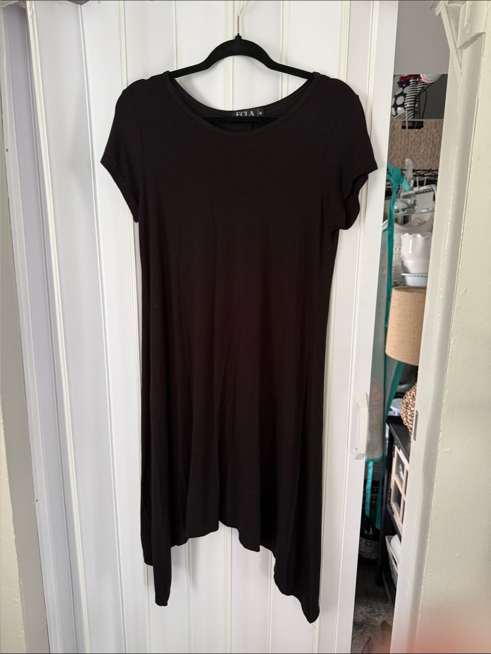 Black Asymmetrical Short-Sleeve Dress